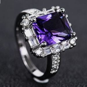 8.Ct Cushion Purple  Solitaire sterling silver